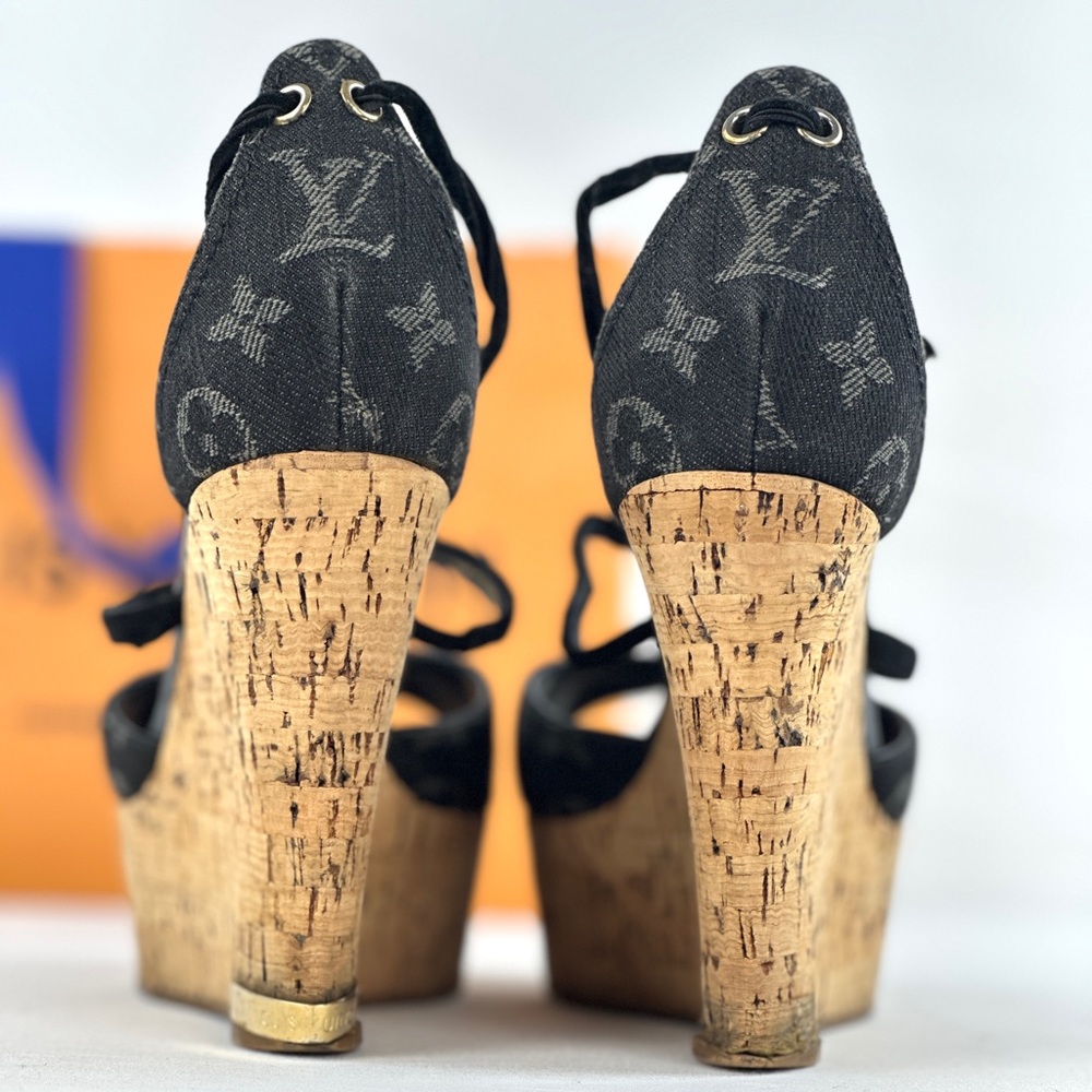 ❌SOLDX 💎Louis Vuitton Black Denim Wedges - Picture 10 of 16